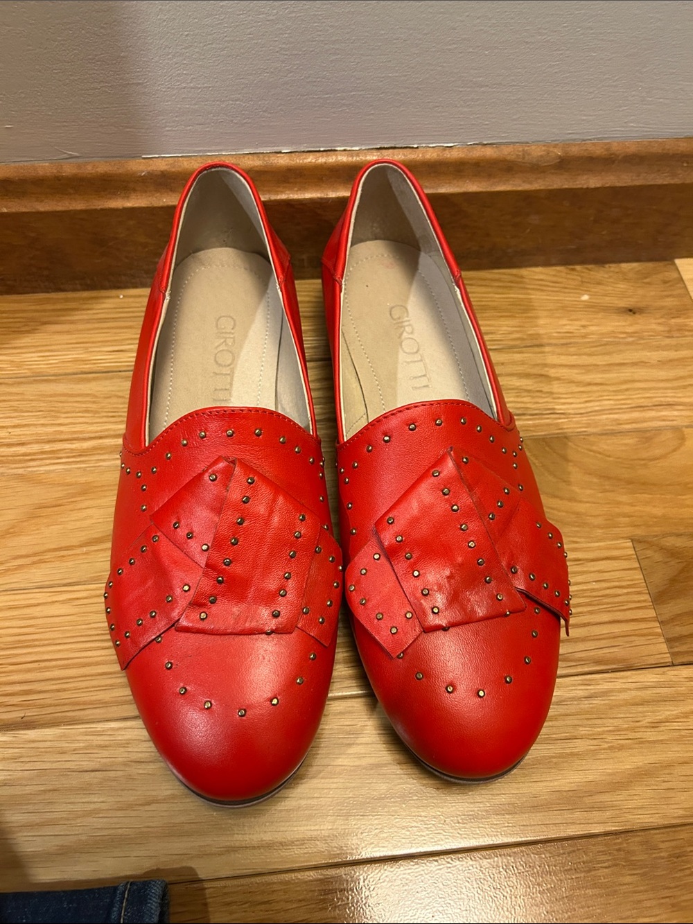 Giro Red Studded Leather Loafers